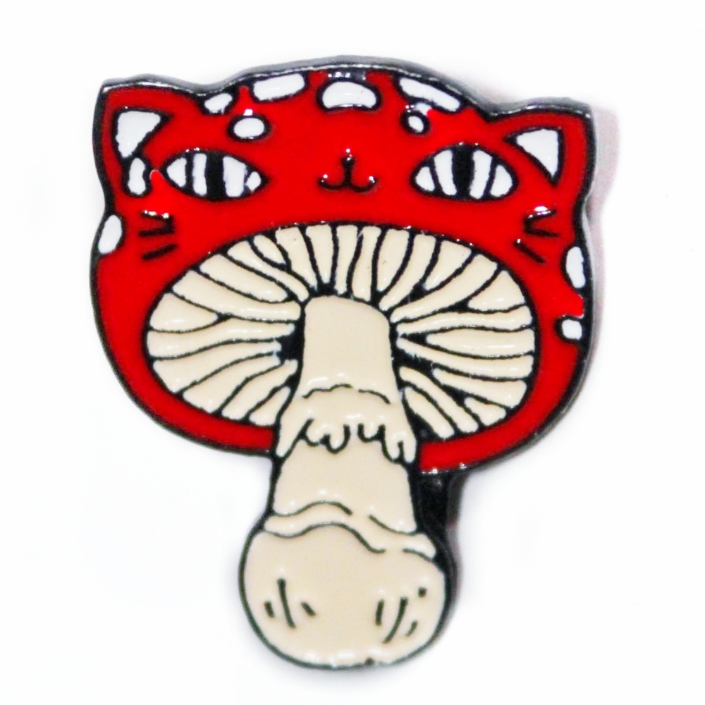 Cat mushroom enamel pin